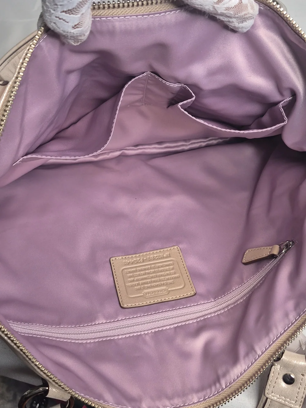 Coach Poppy Shimmery Champagne Tote Bag with Heart Charm (NWT)